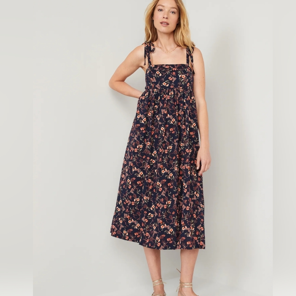 NWT Old Navy Tie Shoulder Floral Midi Swing Dress size XL